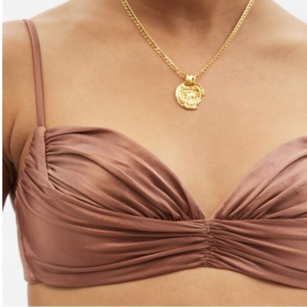 Isa Boulder Gather Satin Bikini Set - Brown / Nude
